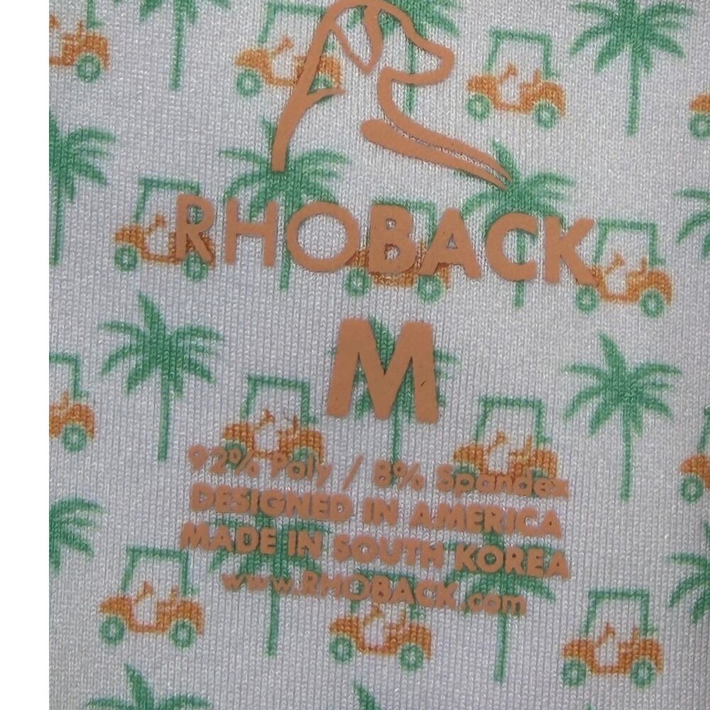 Rhoback Men M Golf Cart Palm Tree Print White Green Performance Athleisure Polo - Picture 3 of 6